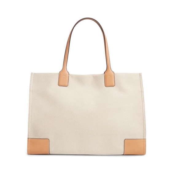 Tory Burch Ella Leather Canvas Tote Natural - Picture 2 of 16